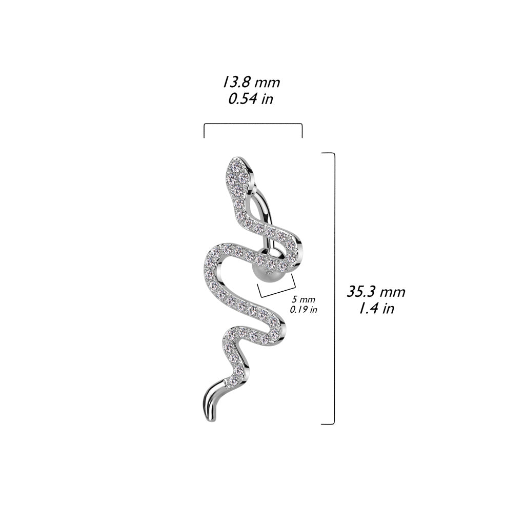 316L Surgical Steel Top Drop CZ Pave Snake Belly Button Ring size chart