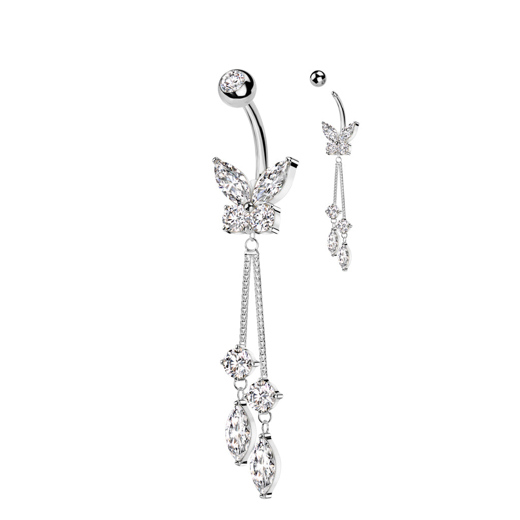 Butterfly CZ Dangle Belly Ring