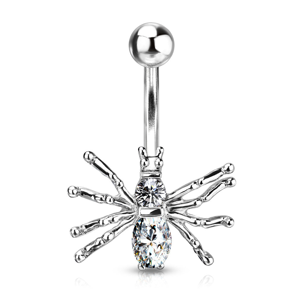 316L Surgical Steel CZ Spider Belly Button Ring - Clear
