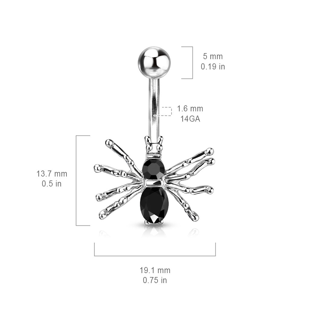 316L Surgical Steel CZ Spider Belly Button Ring size chart