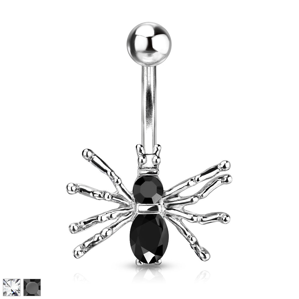 316L Surgical Steel CZ Spider Belly Button Ring - all colors