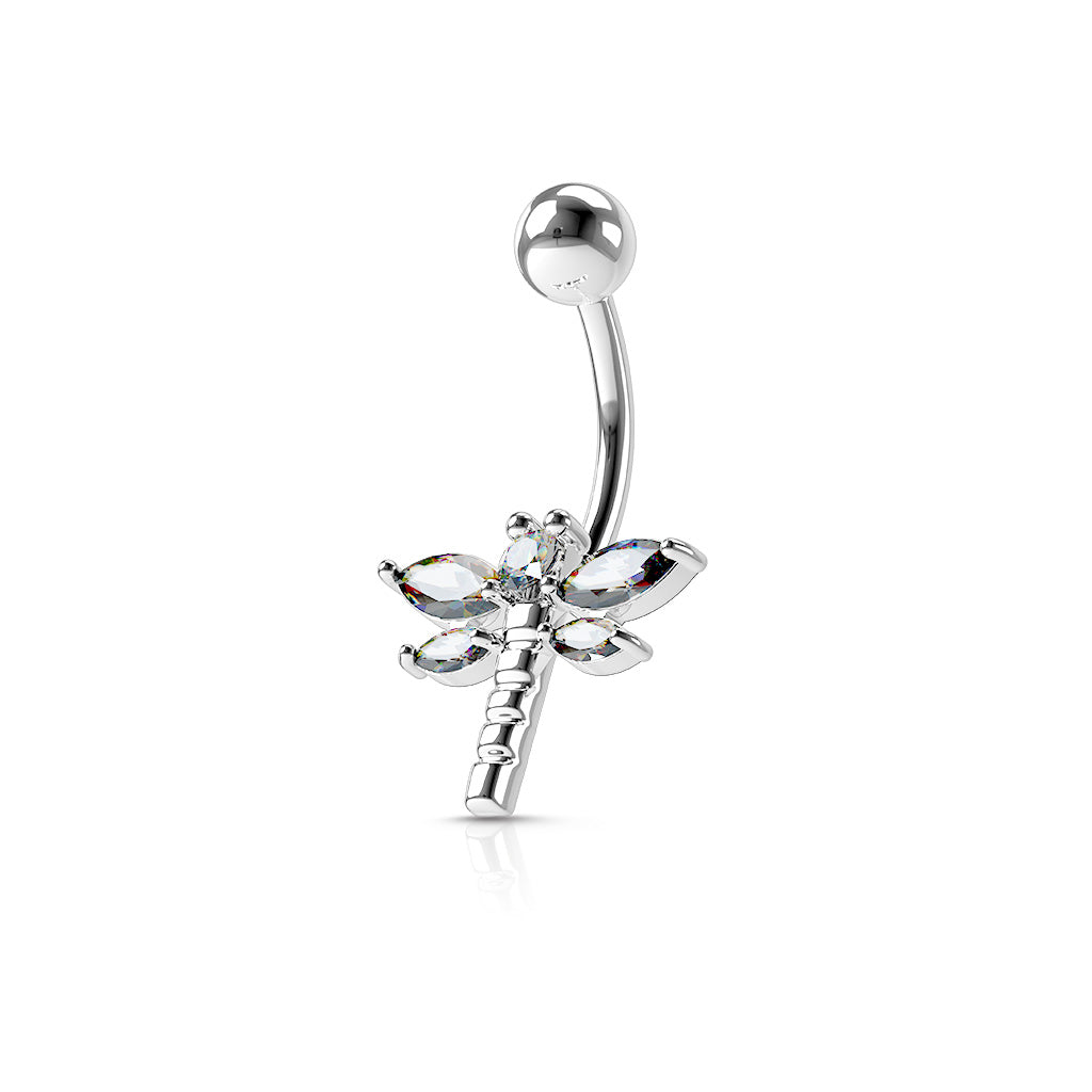 316L Surgical Steel Dragonfly Marquise CZ Winged Belly Button Ring - all colors