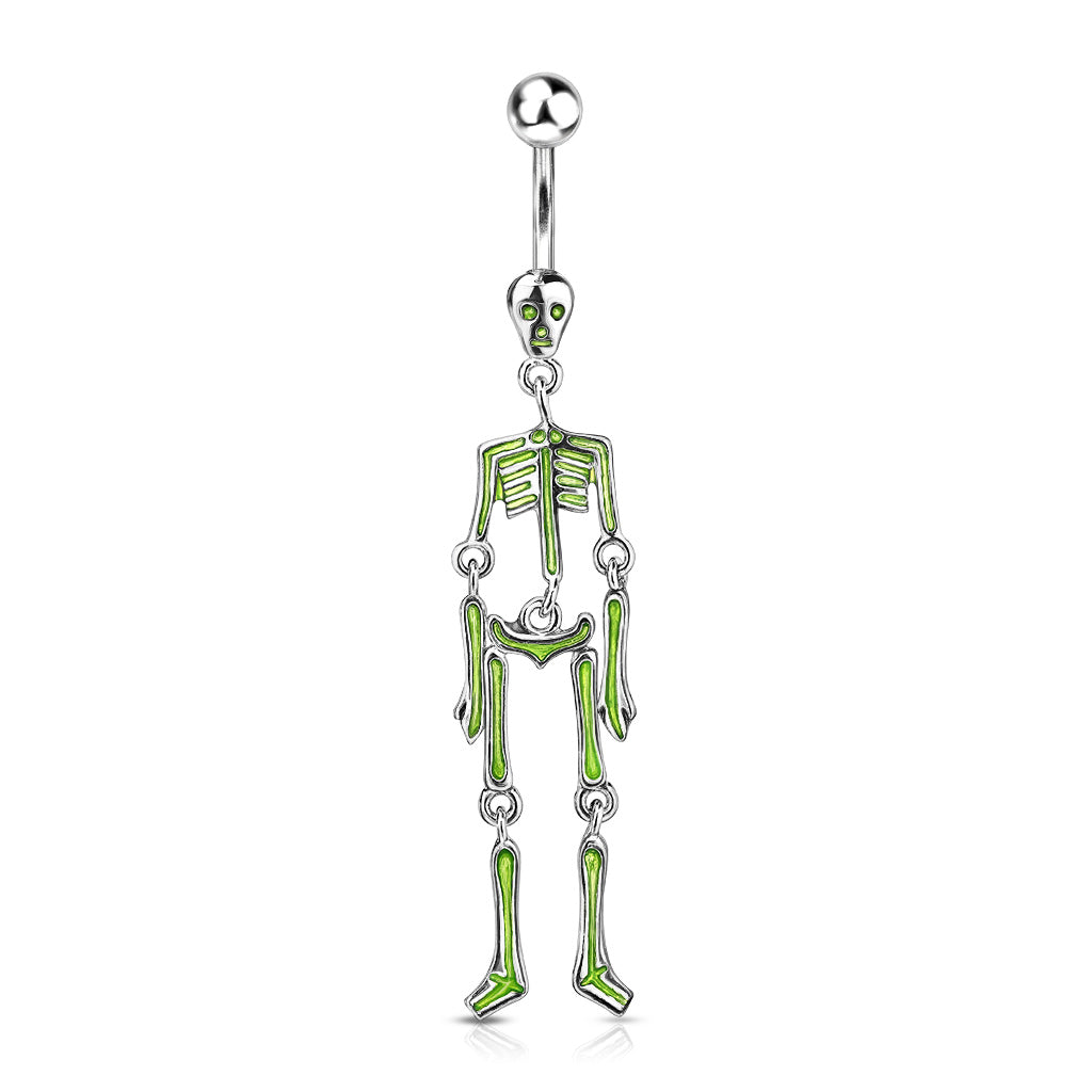 316L Surgical Steel Skeleton Dangle Belly Button Ring - Green