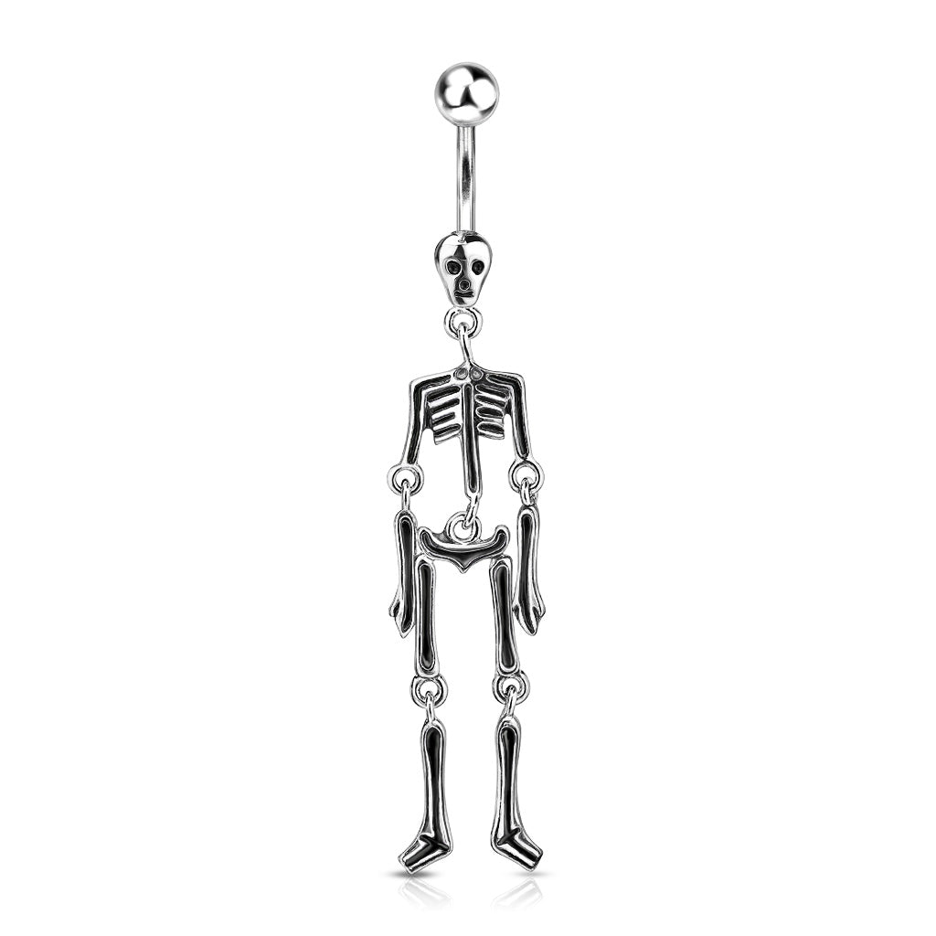 316L Surgical Steel Skeleton Dangle Belly Button Ring - Black