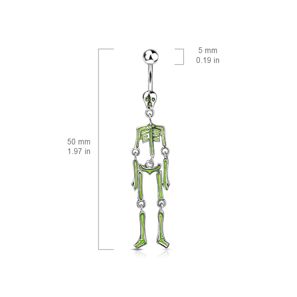 316L Surgical Steel Skeleton Dangle Belly Button Ring size chart