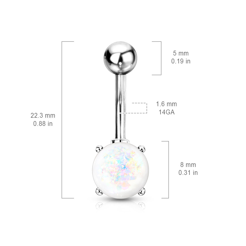 316L Surgical Steel Opal Glitter Prong Set Belly Button Ring size chart