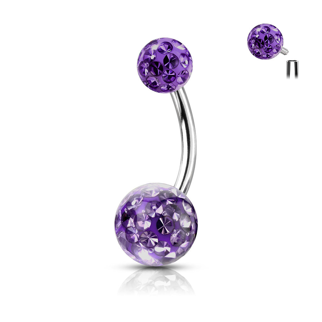 316L Internally Threaded Belly Ring With Ferido Crystal Balls - Tanzanite