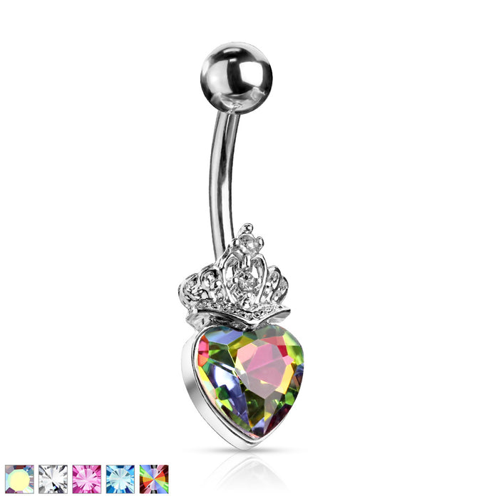 316L Surgical Steel Heart Crystal And Crystal Set Tiara Belly Button Ring