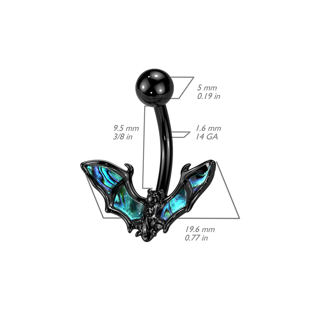 316L Surgical Steel Bat With Abalone Shell Wings Belly Button Ring size chart