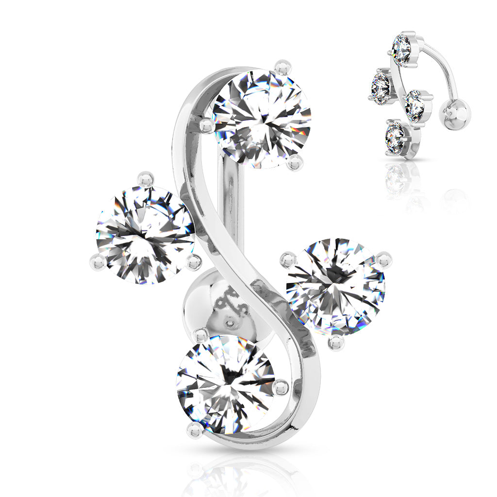 316L Surgical Steel 4-Gem Vine Belly Button Ring - Clear