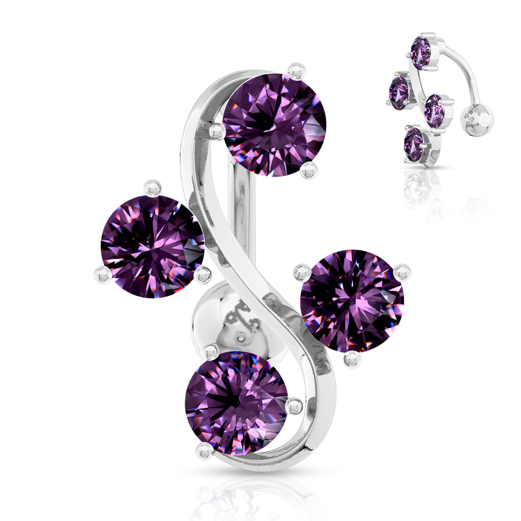 316L Surgical Steel 4-Gem Vine Belly Button Ring - Tanzanite
