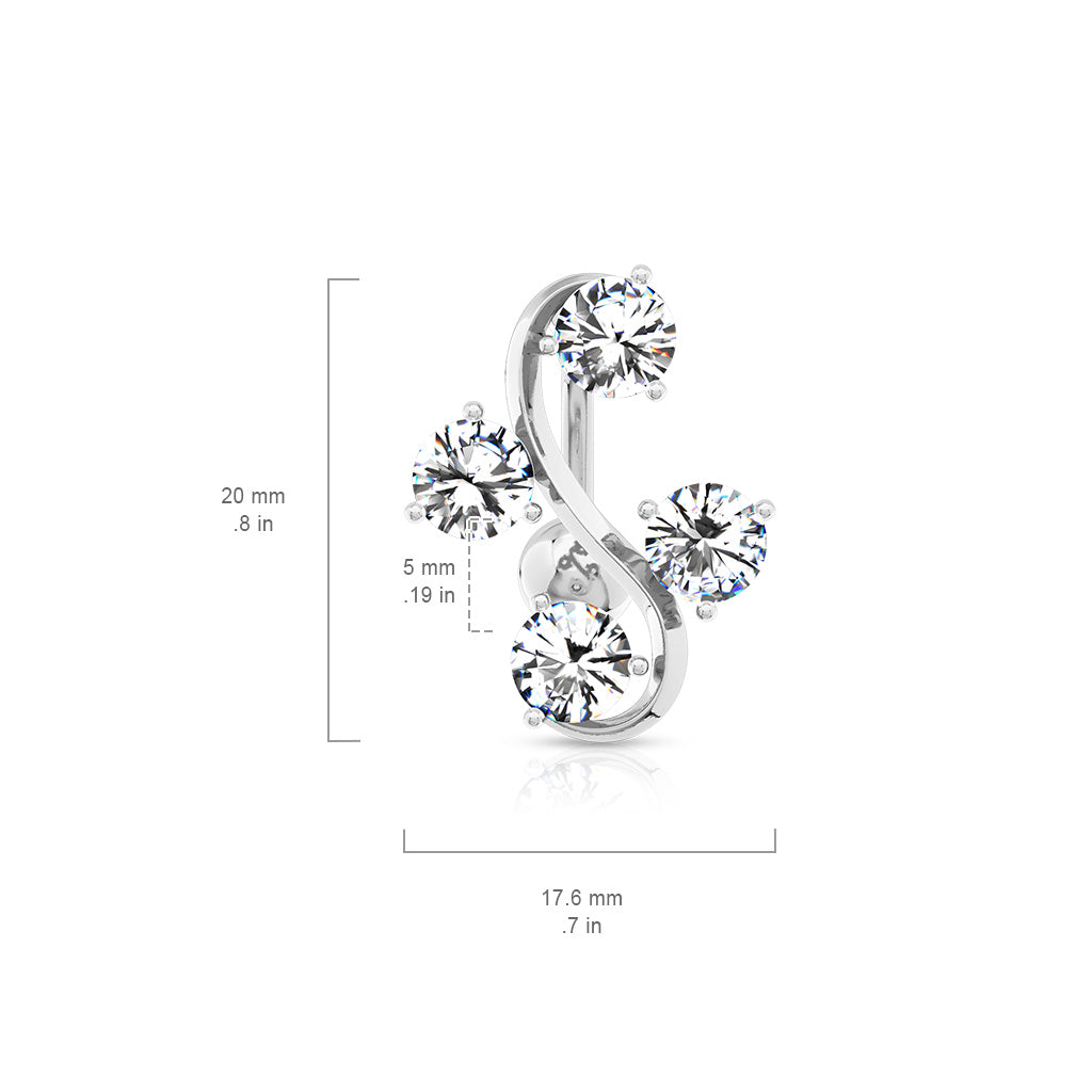 316L Surgical Steel 4-Gem Vine Belly Button Ring size chart
