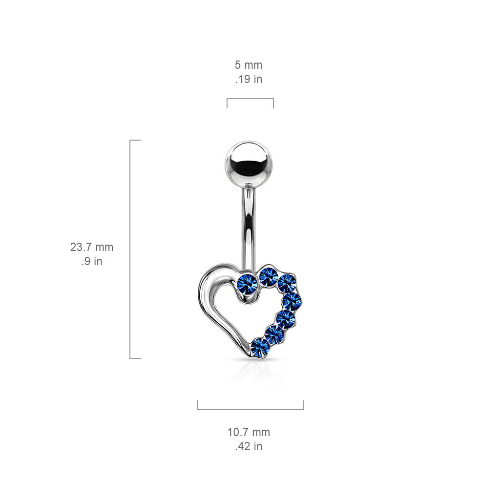 Half CZ Paved Hollow Heart 316L Surgical Steel Navel Ring size chart