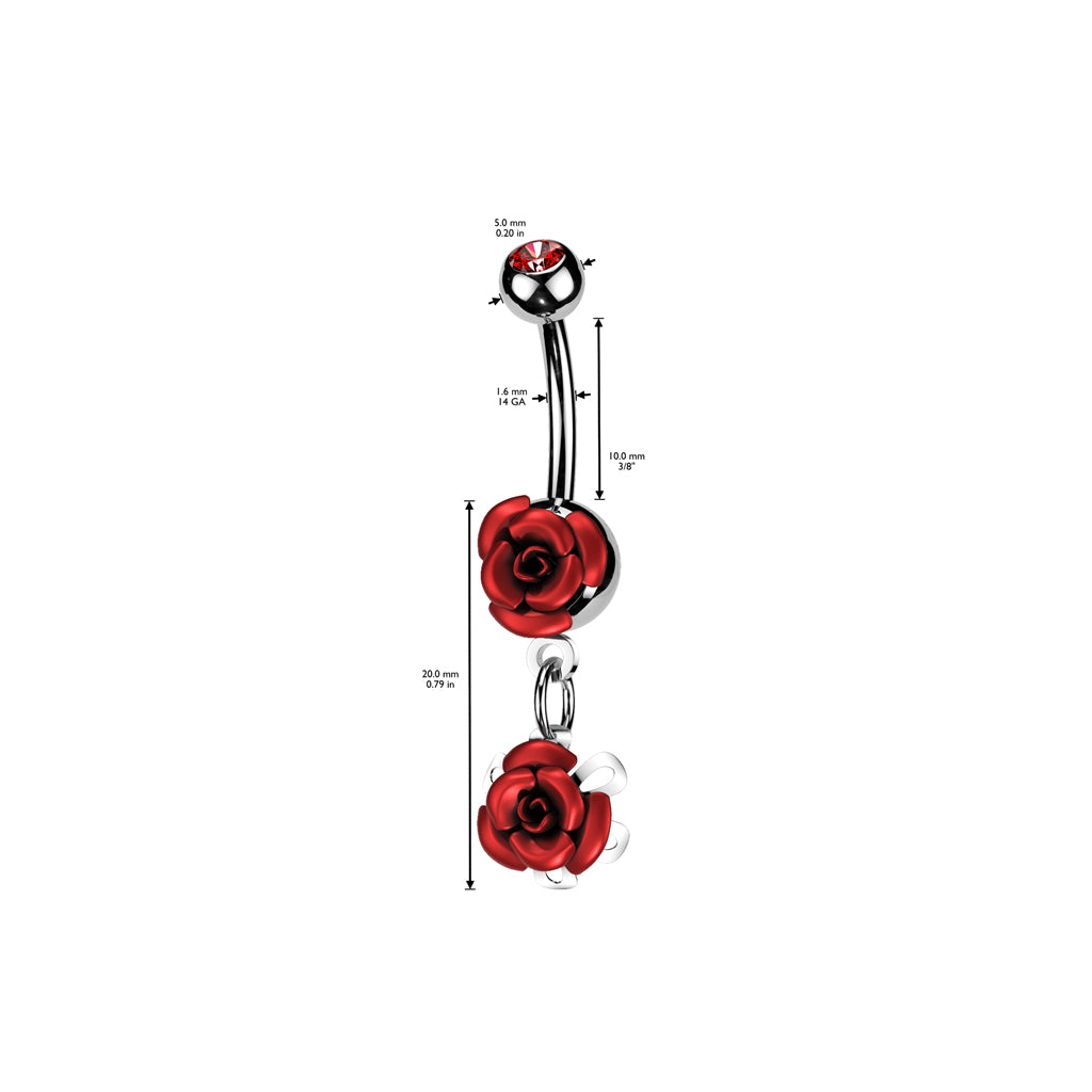 316L Surgical Steel Double Metal Rose Gem Ball Belly Button Ring size chart