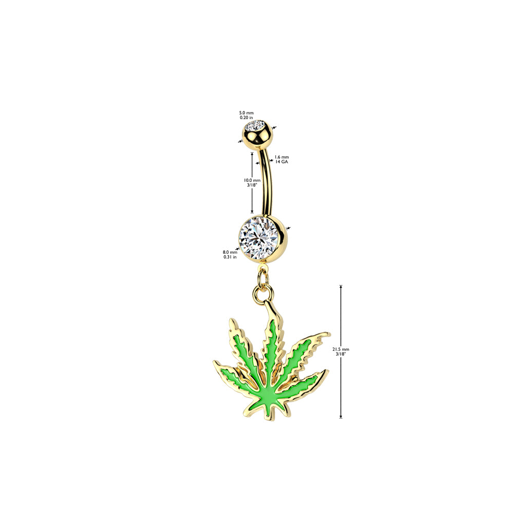 316L Surgical Steel Pot Leaf Dangle Belly Button Ring size chart