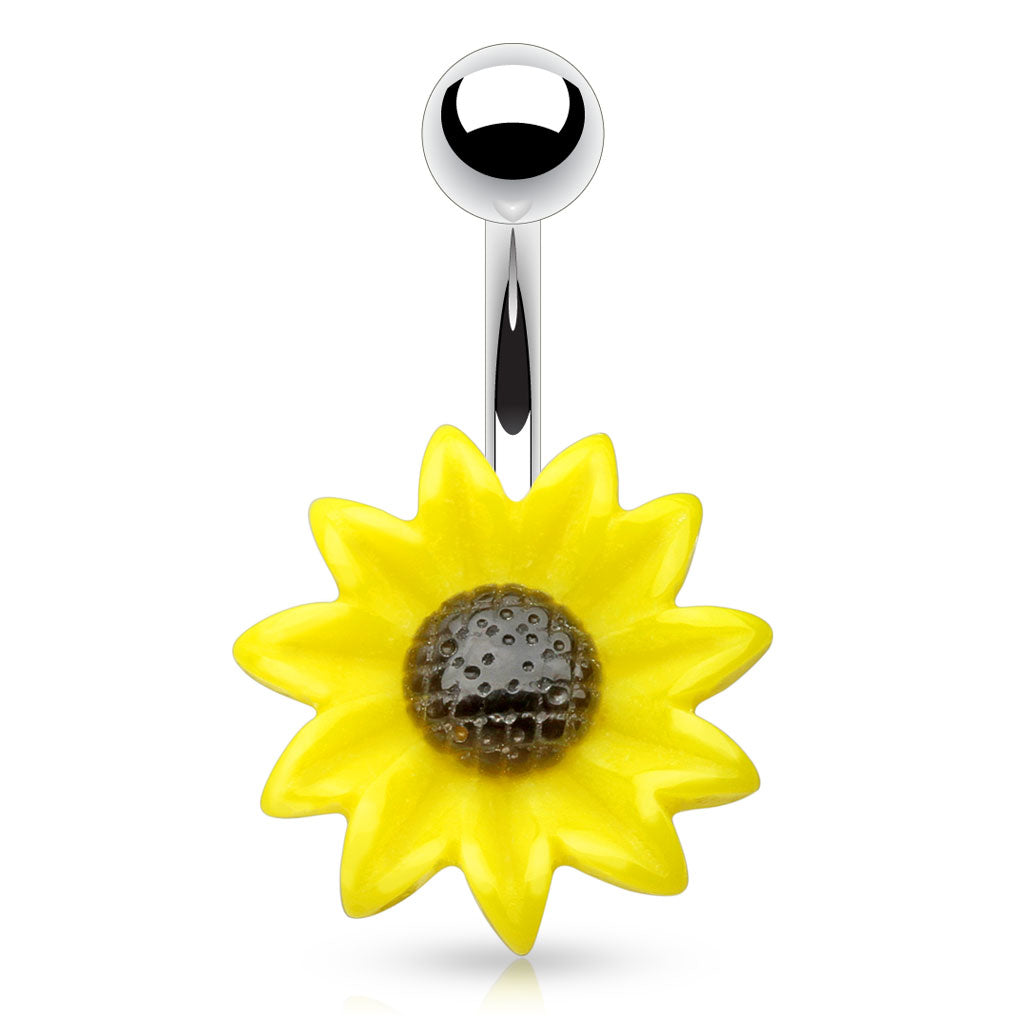316L Surgical Steel Acrylic Sunflower Belly Button Ring - all colors