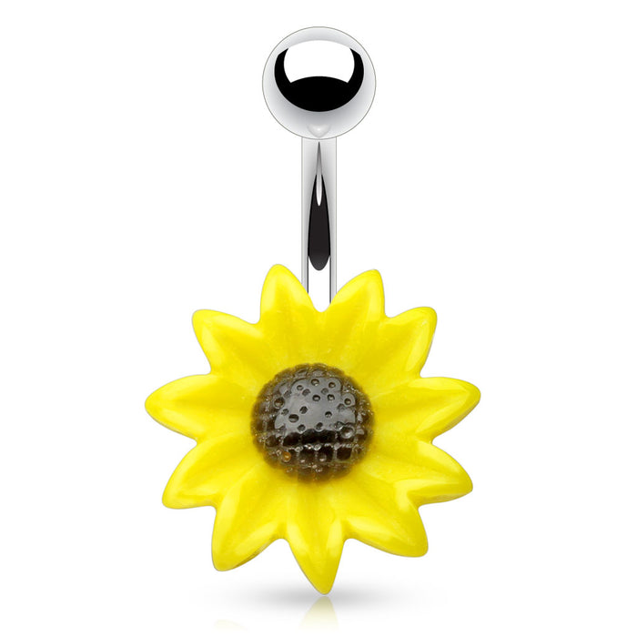 316L Surgical Steel Acrylic Sunflower Belly Button Ring