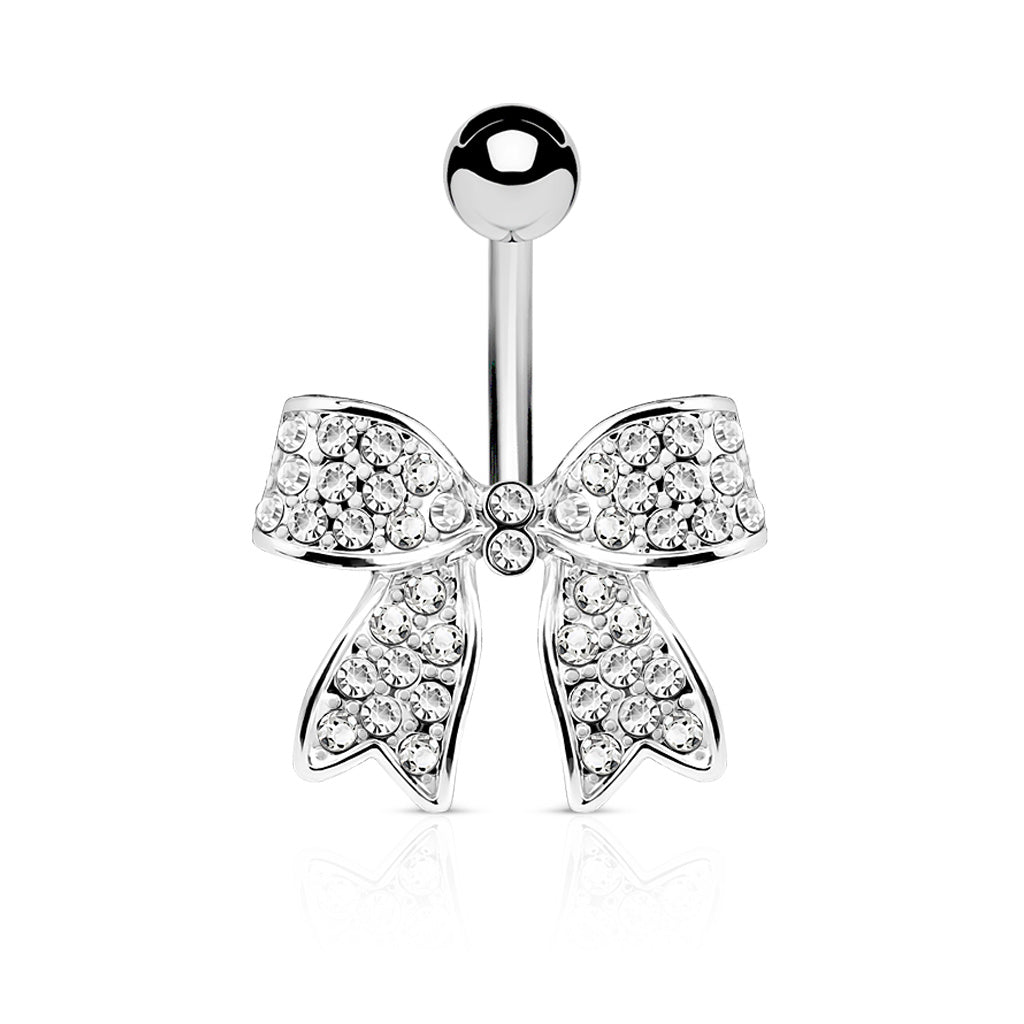 316L Surgical Steel Crystal Paved Ribbon Belly Button Ring - Clear