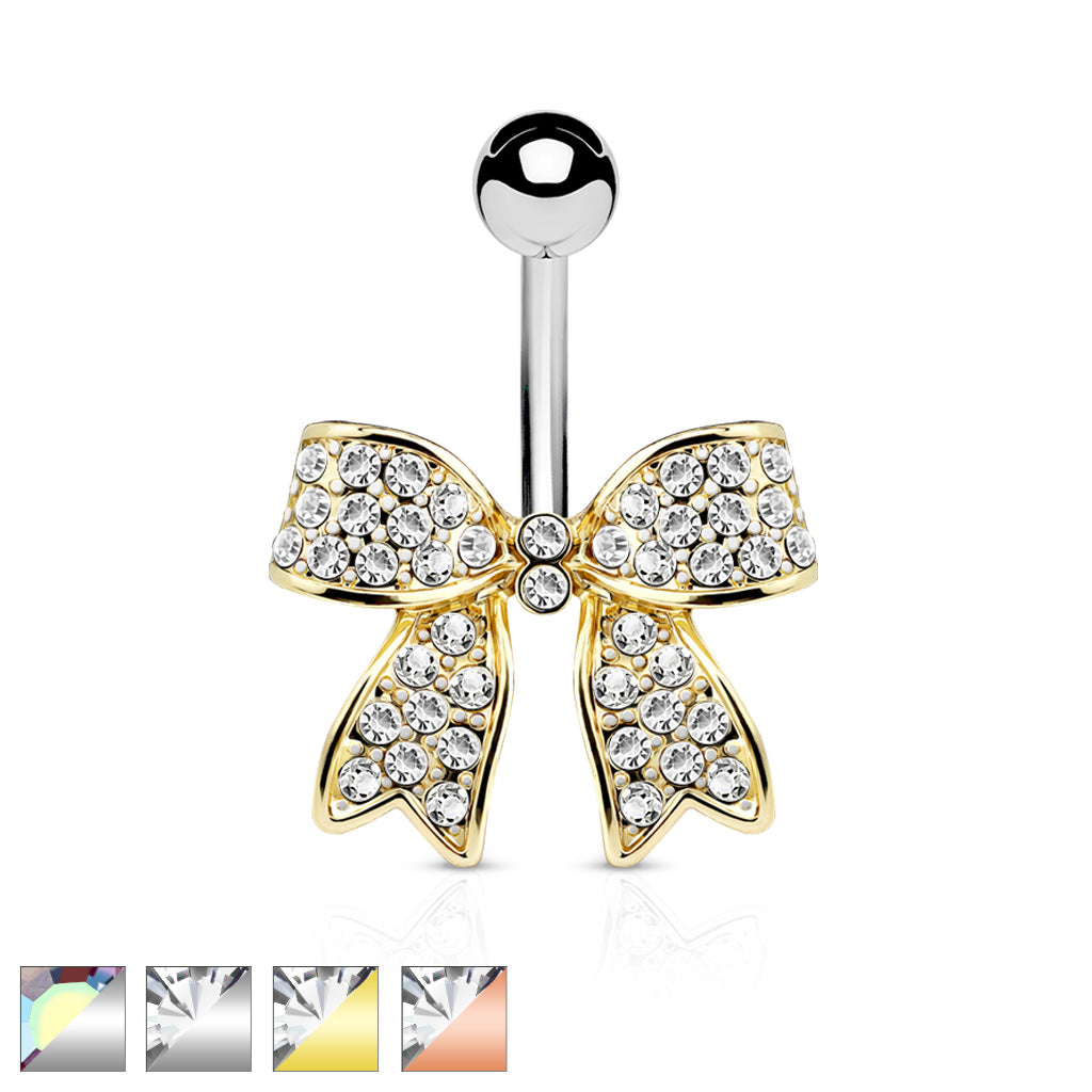 316L Surgical Steel Crystal Paved Ribbon Belly Button Ring - all colors