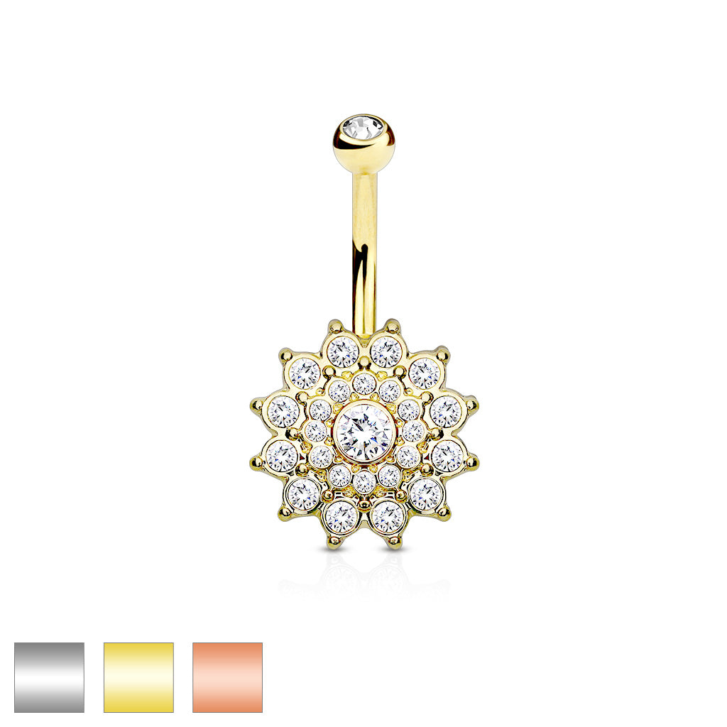 Crystal Paved Dahlia Belly Ring - all colors