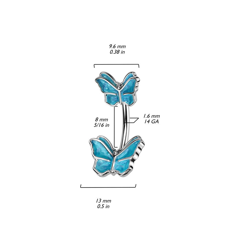 316L Surgical Steel Belly Button Ring With Double Butterfly size chart