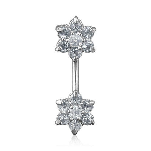 Double CZ Flower Belly Ring