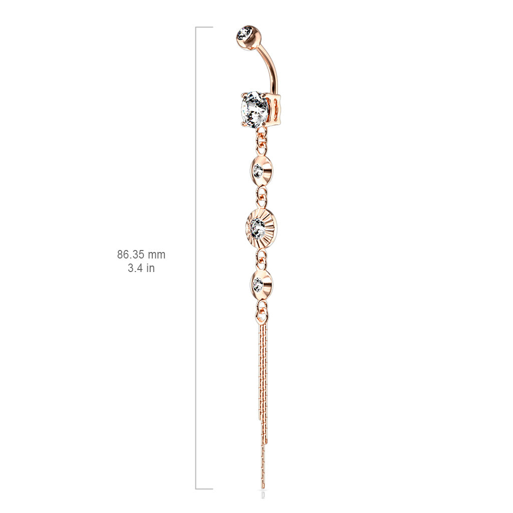 316L Surgical Steel CZ Centered Drops With Chain End Belly Button Ring size chart