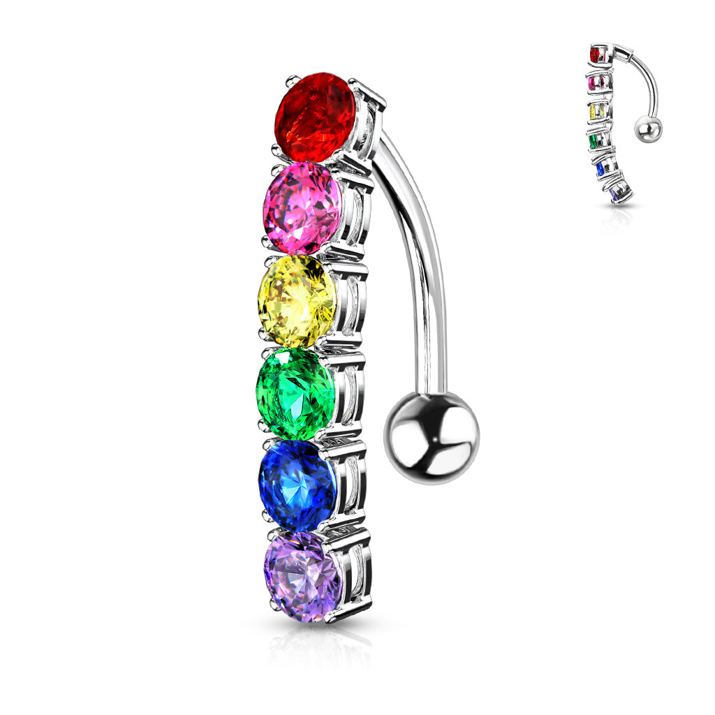 Rainbow CZ Top Drop 316L Surgical Steel Belly Button Navel Rings - all colors