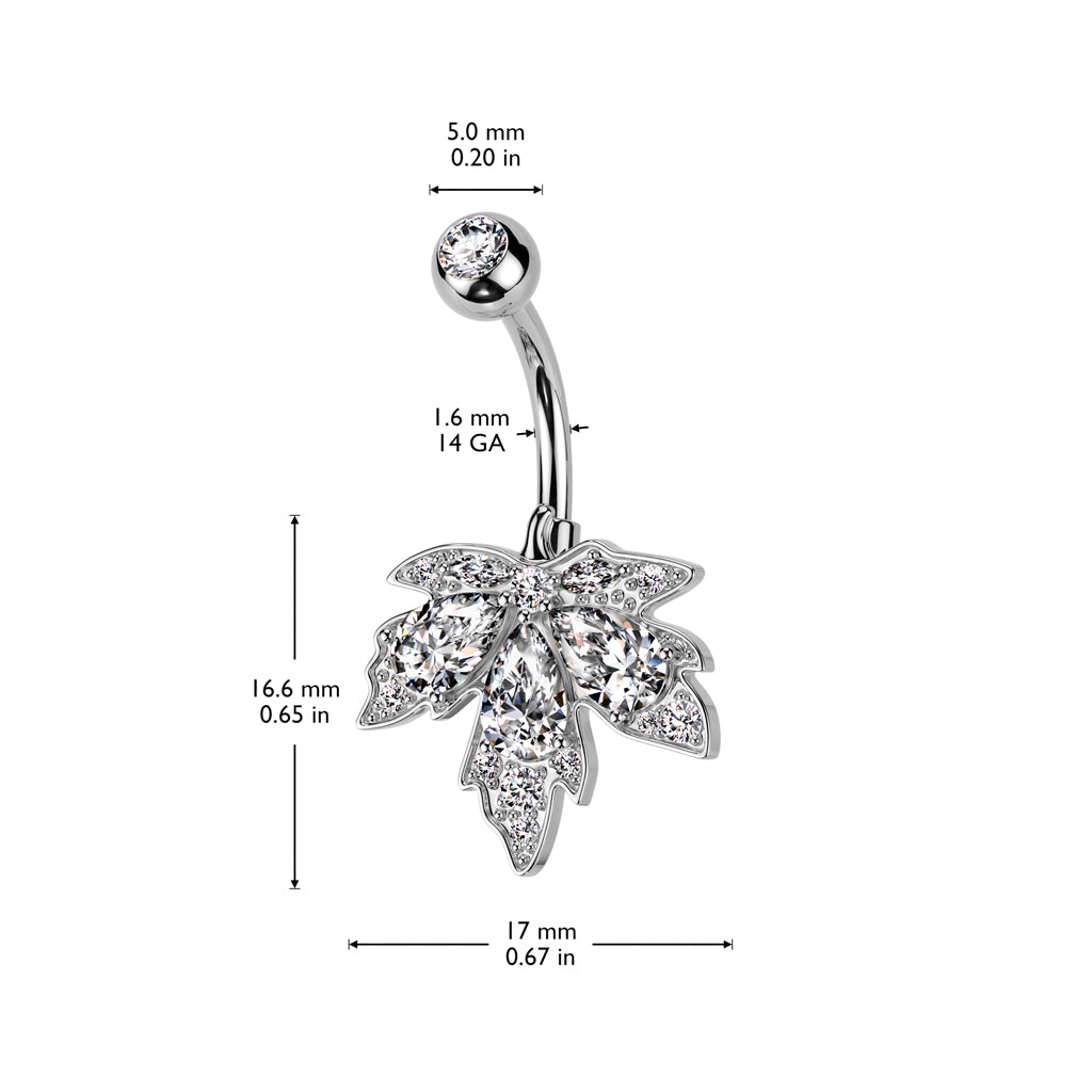 316L Surgical Steel Triple Teardrop CZ Maple Leaf Belly Button Ring size chart