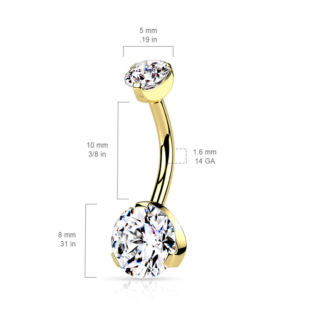 Prong Set PVD Over Internally Threaded 316L Surgical Steel Navel Ring With Prong Set CZ Top size chart