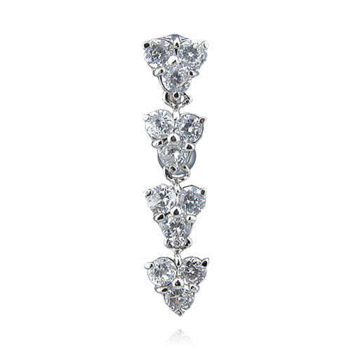 Round CZ Top Down Belly Ring With Titanium Shaft And Rhodium Plating