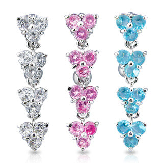 Round CZ Top Down Belly Ring With Titanium Shaft And Rhodium Plating