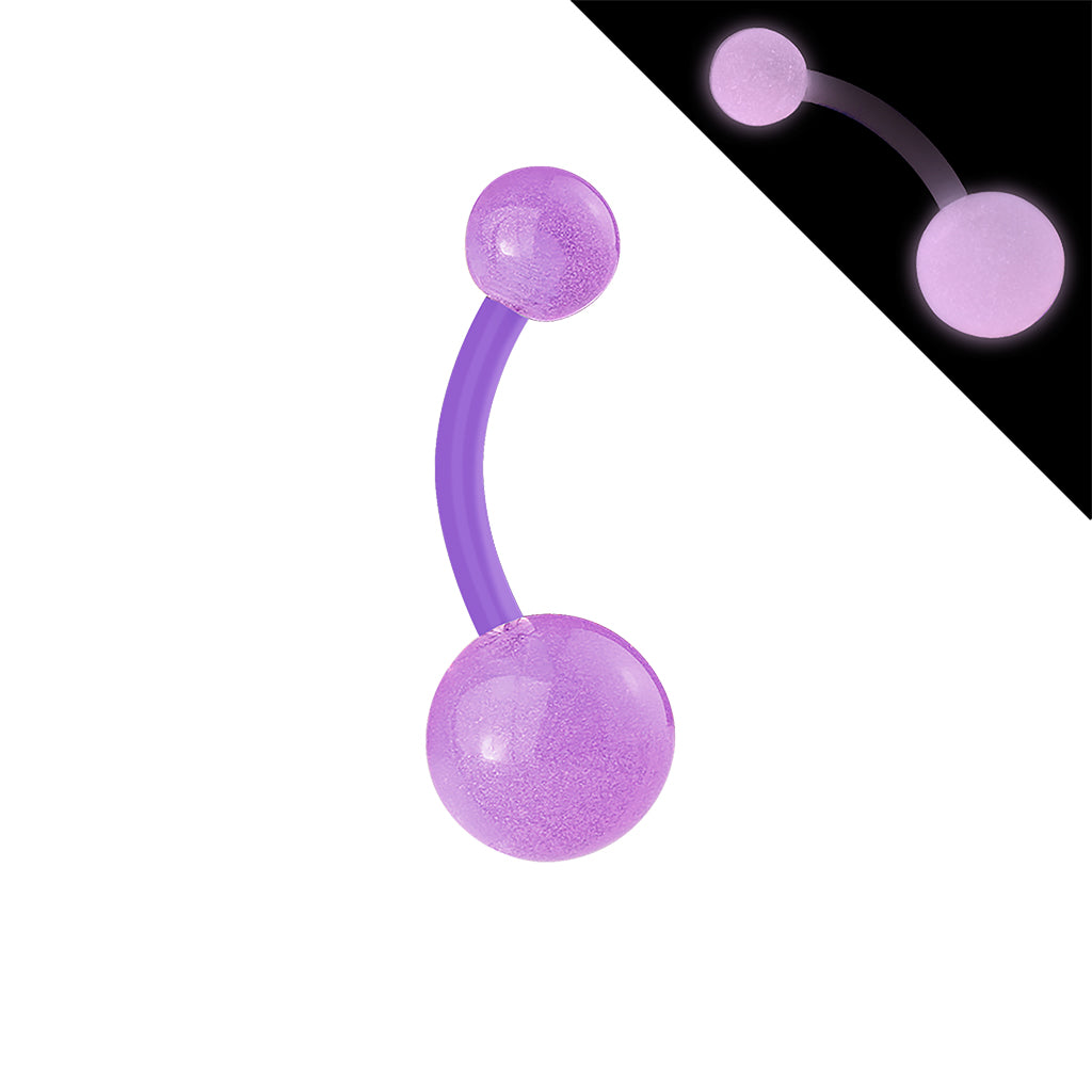 Bio Flex Navel Rings With Color Glow in the Dark Balls - Purple
