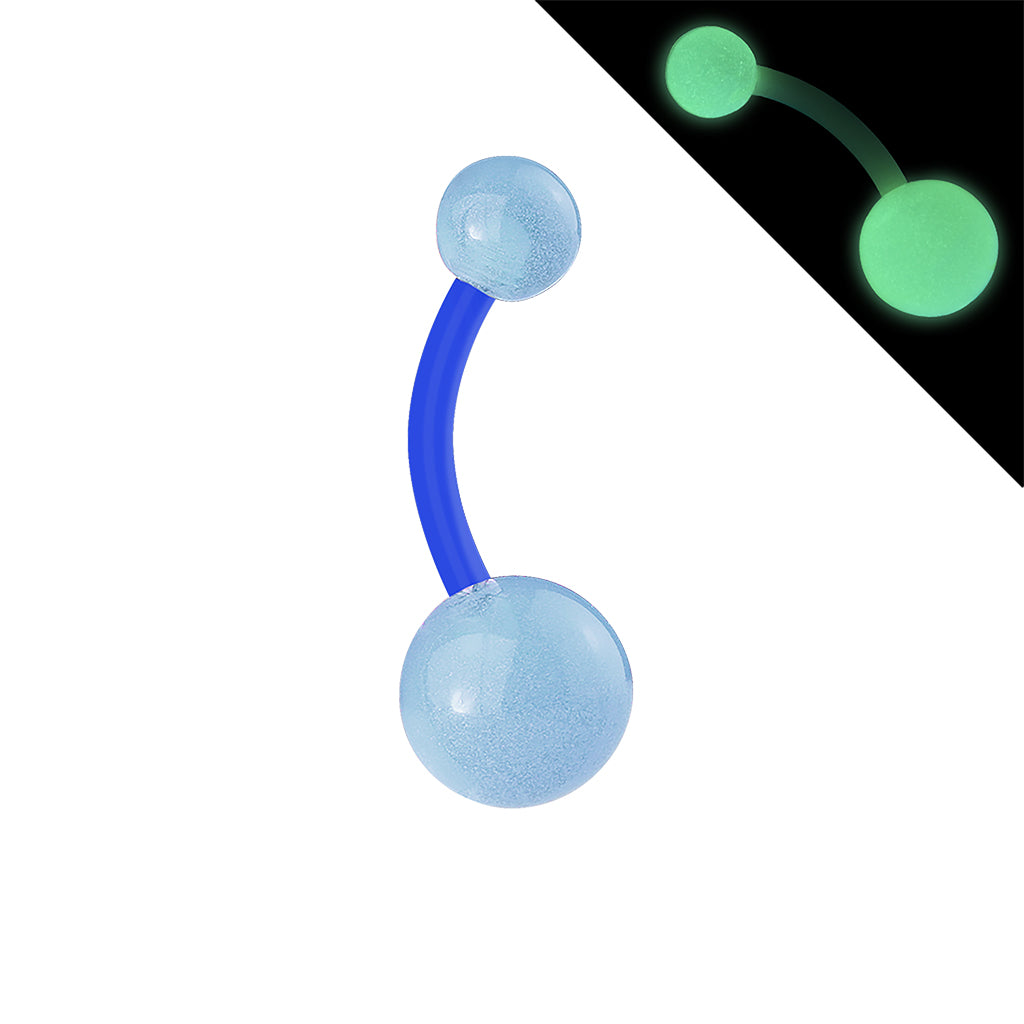 Bio Flex Navel Rings With Color Glow in the Dark Balls - Blue