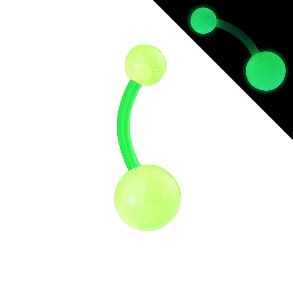 Bio Flex Navel Rings With Color Glow in the Dark Balls - Green