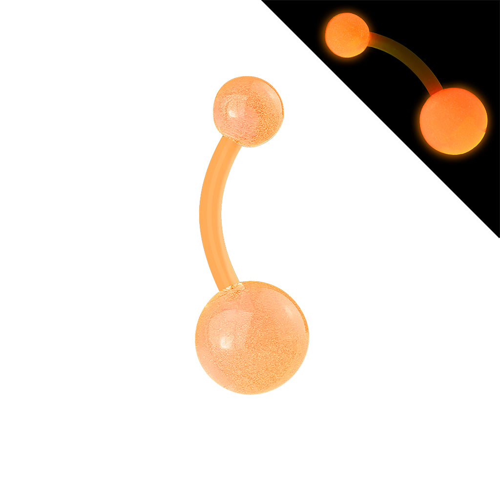 Bio Flex Navel Rings With Color Glow in the Dark Balls - Orange