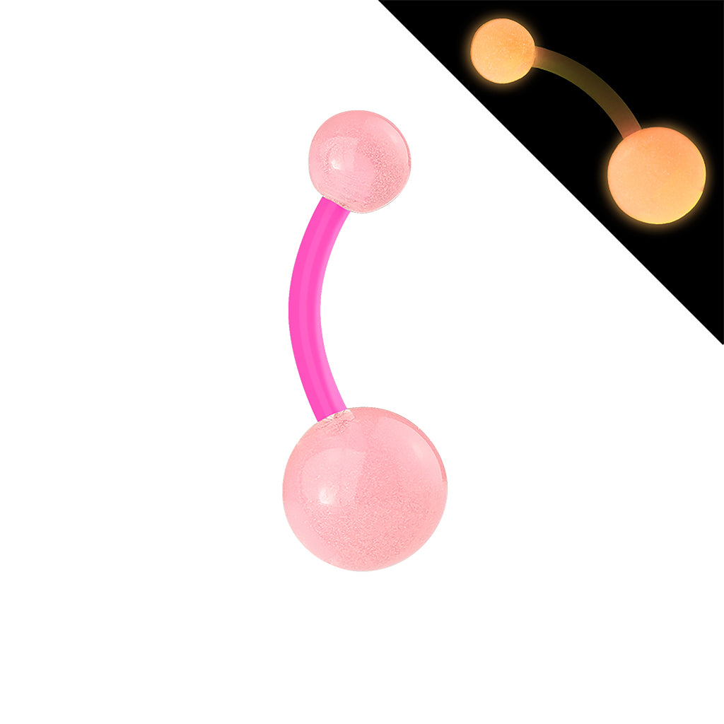 Bio Flex Navel Rings With Color Glow in the Dark Balls - Pink
