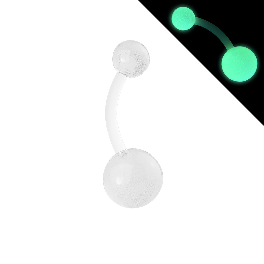 Bio Flex Navel Rings With Color Glow in the Dark Balls - White