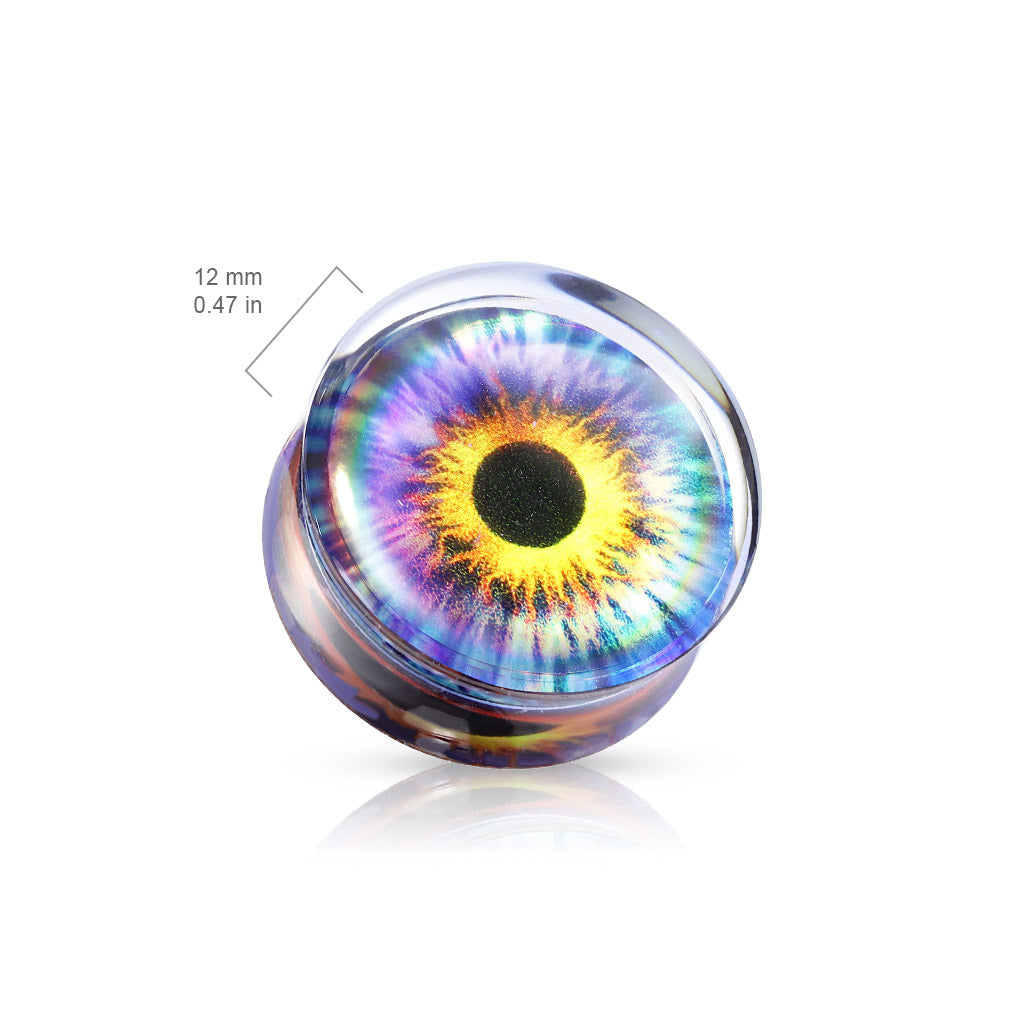 Purple Eye Print Enclosed Clear Acrylic Saddle Fit Plug size chart