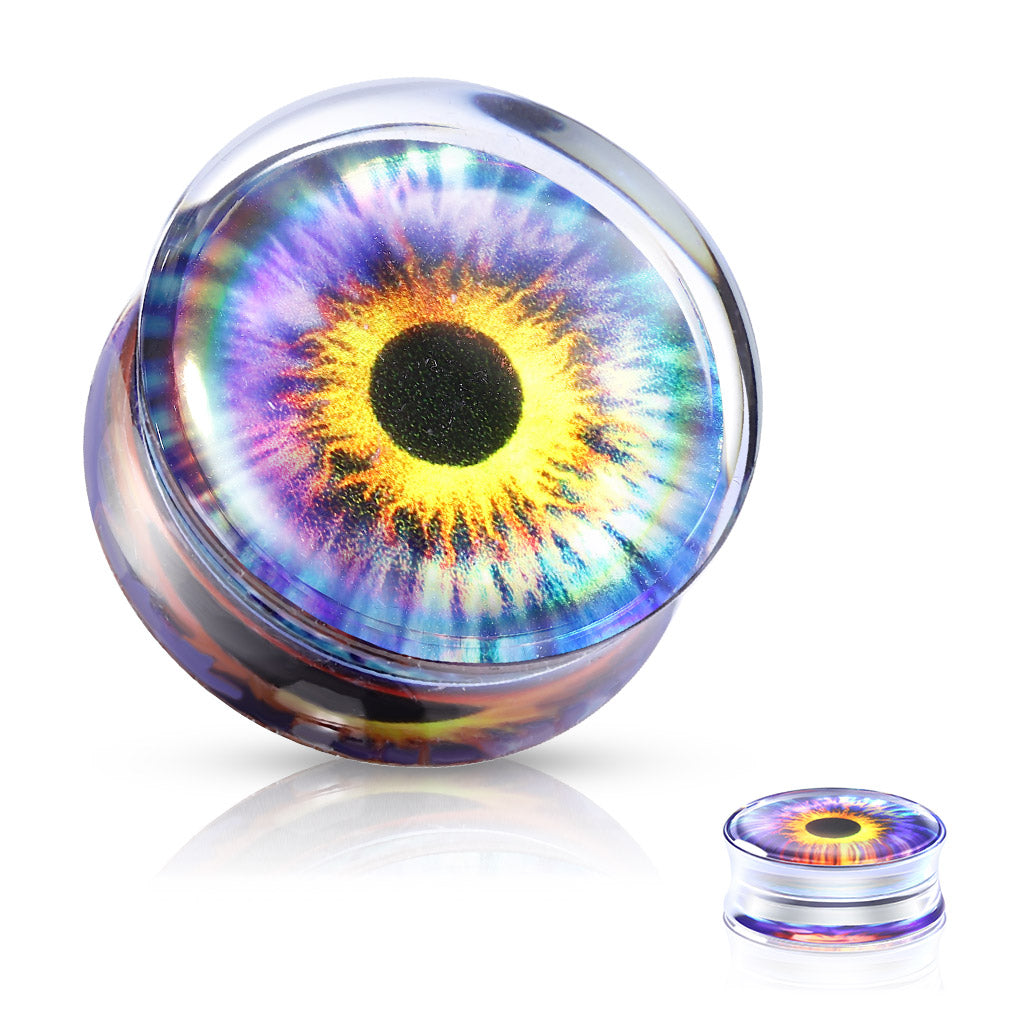 Purple Eye Print Enclosed Clear Acrylic Saddle Fit Plug - all colors