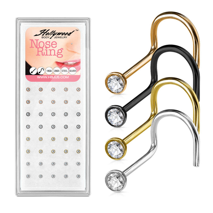40-Piece Pack Jewel Ball IP Over 316L Surgical Steel Nose Screw Studs