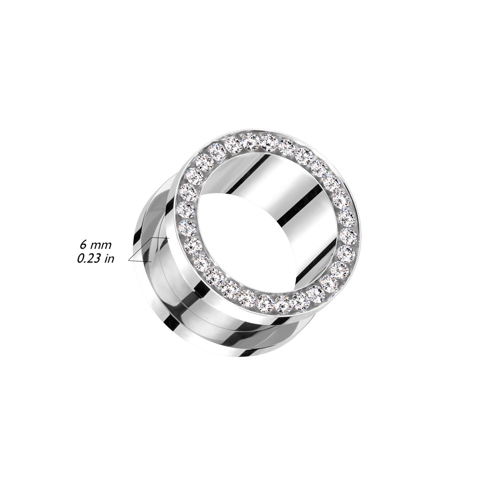 CZ Lined Rim 316L Surgical Steel Screw Fit Flesh Tunnel size chart