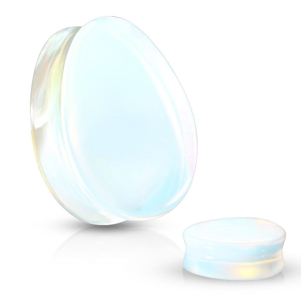 Tear Drop Semi Precious Opalite Stone Double Flared Saddle Plugs - all colors