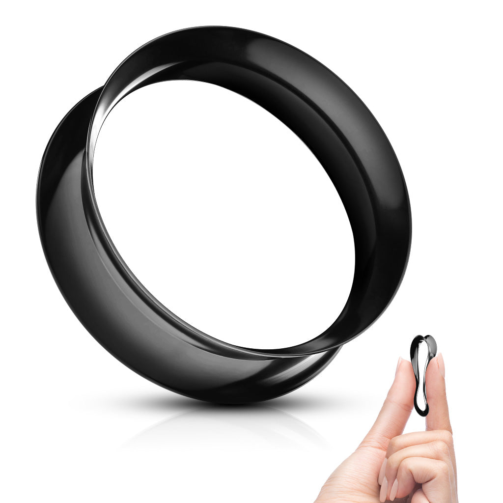 Double Flared Saddle Ear Skin Tunnels Ultra Soft Silicone Flexible - Black