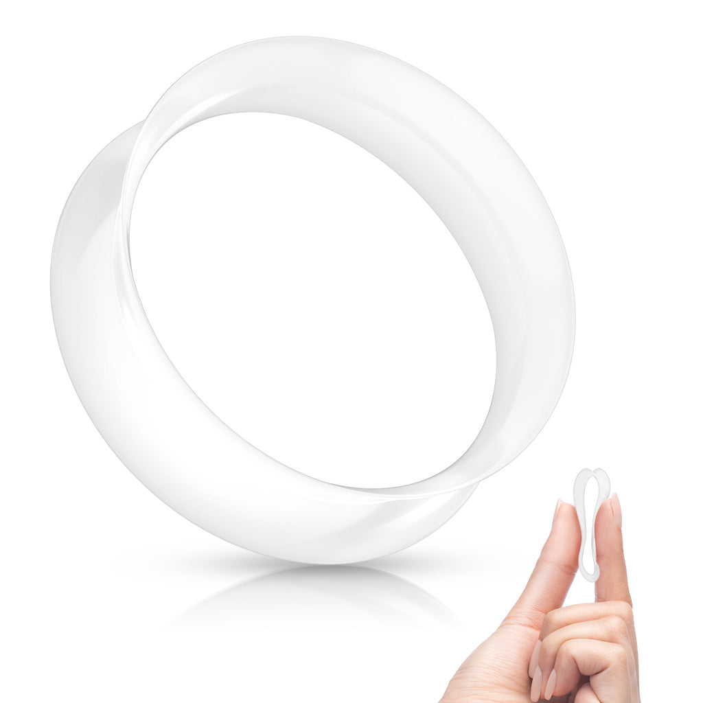 Double Flared Saddle Ear Skin Tunnels Ultra Soft Silicone Flexible - White