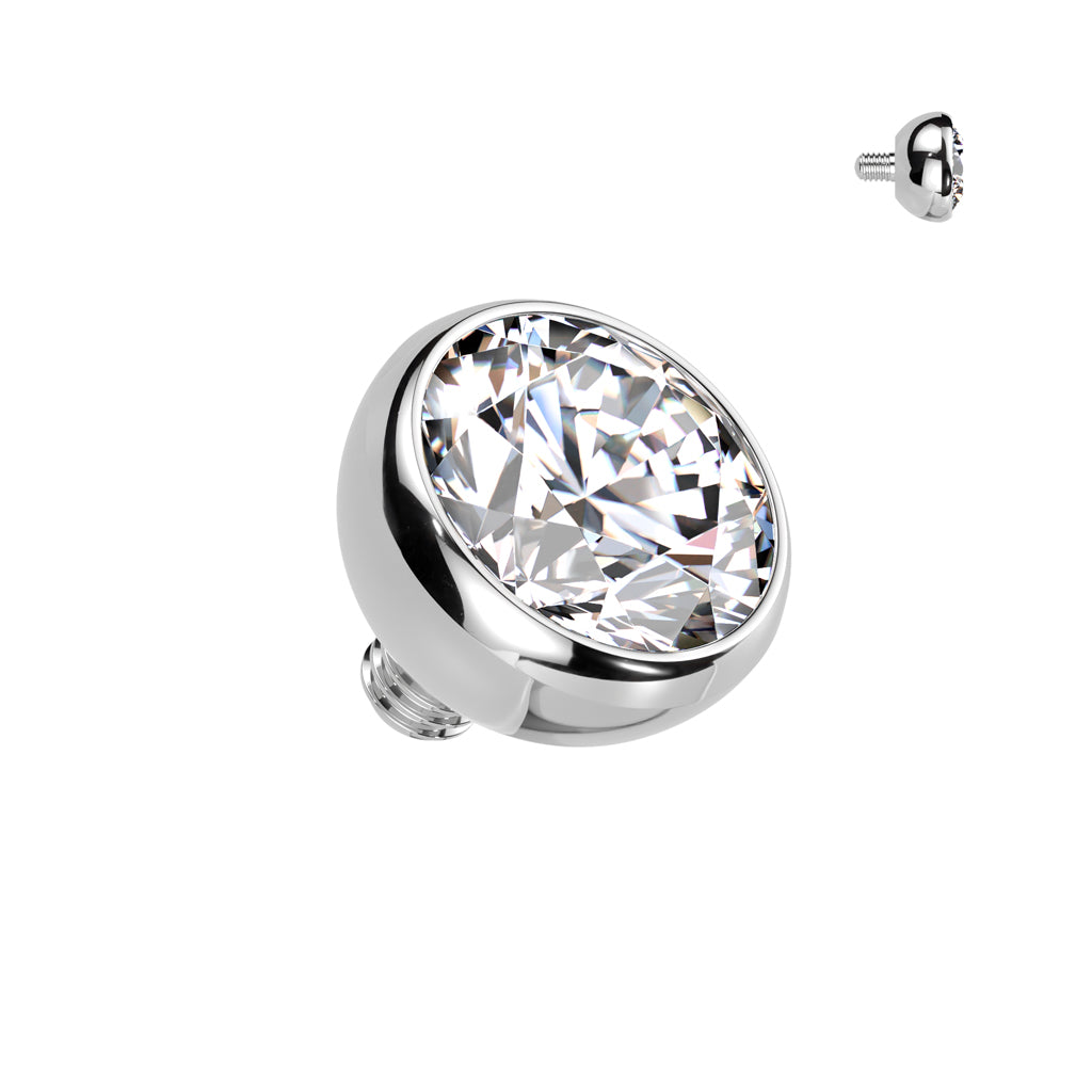 Implant Grade Titanium Internally Threaded Bezel Set Gem Ball Top - Clear