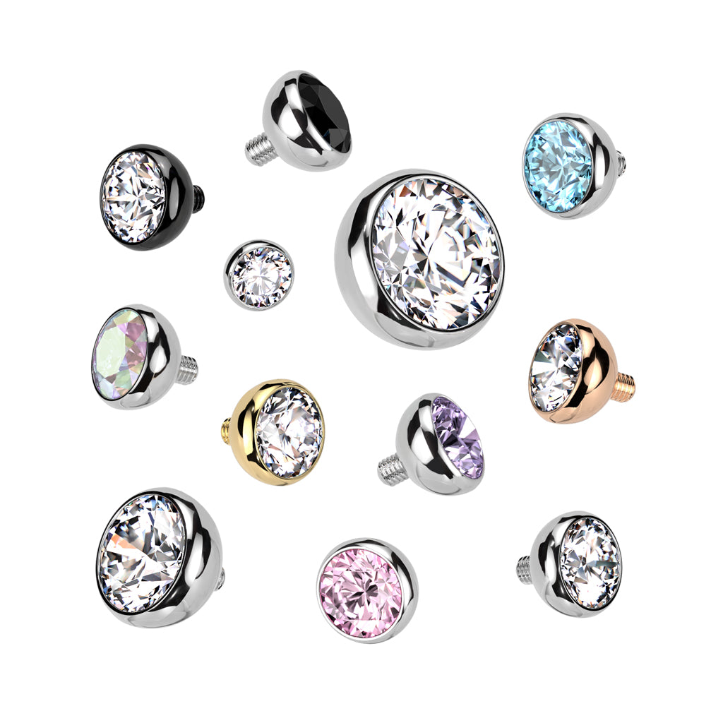 Implant Grade Titanium Internally Threaded Bezel Set Gem Ball Top - all colors