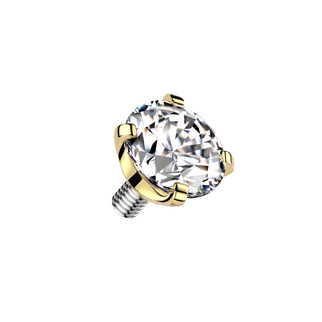 Implant Grade Titanium Internally Threaded Prong Set Round CZ Top - Gold/Clear