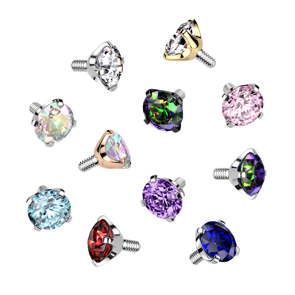 Implant Grade Titanium Internally Threaded Prong Set Round CZ Top - all colors