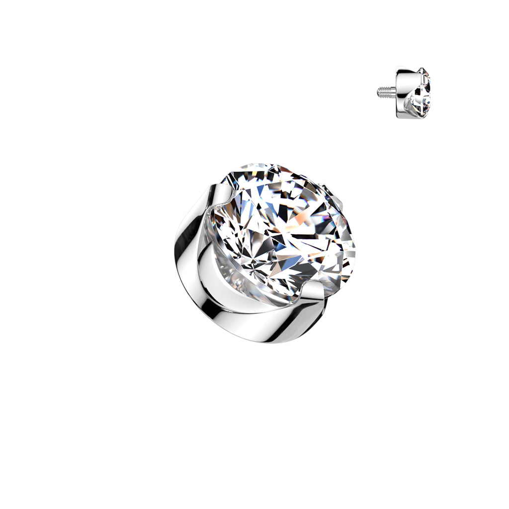 Implant Grade Titanium Internally Threaded Flat Back Semi Bezel Set Round CZ Top - Clear